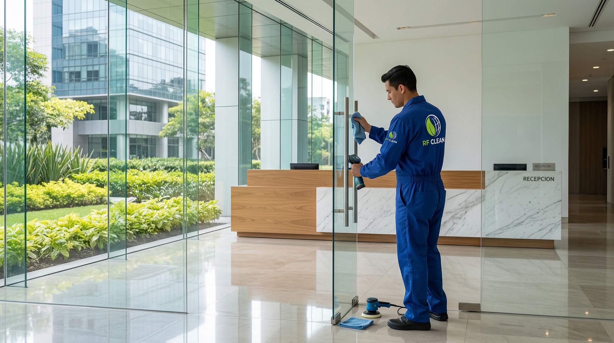 Profissional RF Clean em ambiente comercial limpo